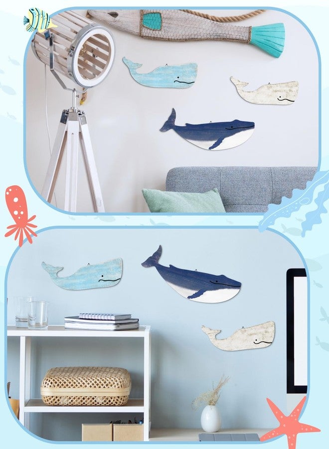 Putuo Decor Blue And White Whale Beach Wall Decor Wooden Nautical Decor Rustic Whale Wall Pediments Set 3 Piece Ocean Hanging Decor For Living Room Bedroom Bathroom - Image 4